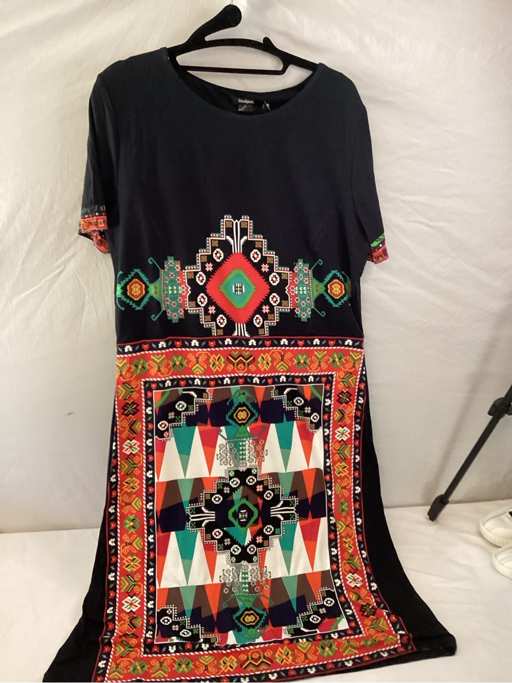 Desigual Black Dress with a Festive Aztec, Southwestern Print. NWT